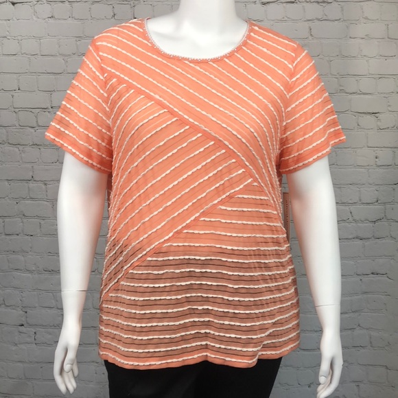 Alfred Dunner Peach & White Sheer Top Sz 1X 2X 3X - Picture 2 of 4